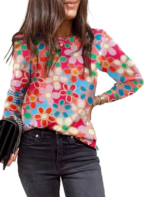 kaufen Casual Polka Dots Tops Crewneck Langärme Shirts Leichtgewicht Locker Sweatshirts online manufacture
