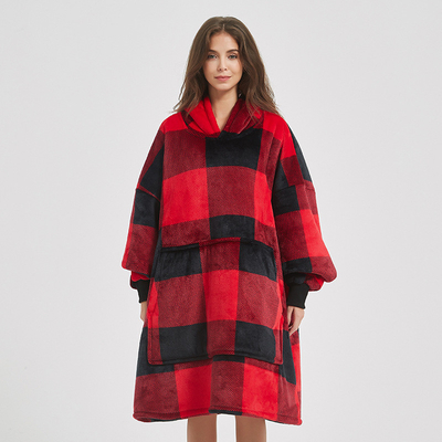 kaufen Anpassungsfähige Plaid-Hudged-Decken übergroße Sherpa-Hoodie-Decke Unisex online manufacture