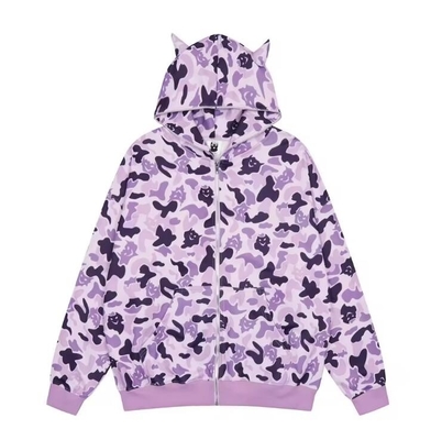 kaufen All Over Printed Oversize Hoodie Cotton Zip Up Sweatshirt gegen Falten online manufacture