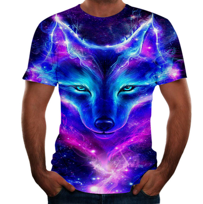 Sommer-T-Shirt für Männer in übergroßer Größe Fox Wolf 3D-Digitaldruck Runder Hals