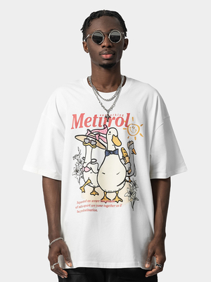 Euramerikanische Mode Entendruck Baumwolle Übergröße T-Shirt Kurzärmel Männer Streetstyle