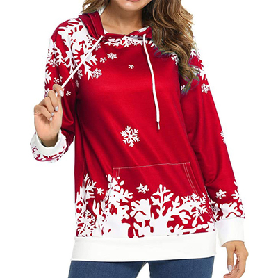 Schneeflockenmuster Druck übergroße Hoodie Weihnachts-Sweatshirt für Frauen