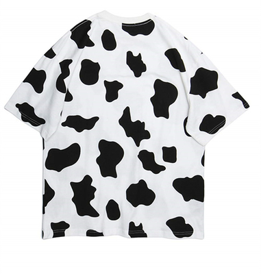 Frauenkurzärmelige Rundhals Farbblock Kuhdruck Sommer Casual Oversized T-Shirt T-Shirts