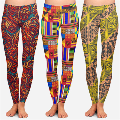 Farbenfrohe geometrische Kente-Symbole Afrikanische Kunst Druck Leggings Hohe Yoga Taille Sublimation Druck Leggings für Frauen